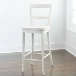 Bar Stools & Counter Height Stools-Kirkland's Home Martin Lime Wash Open Back Wood Bar Stool White