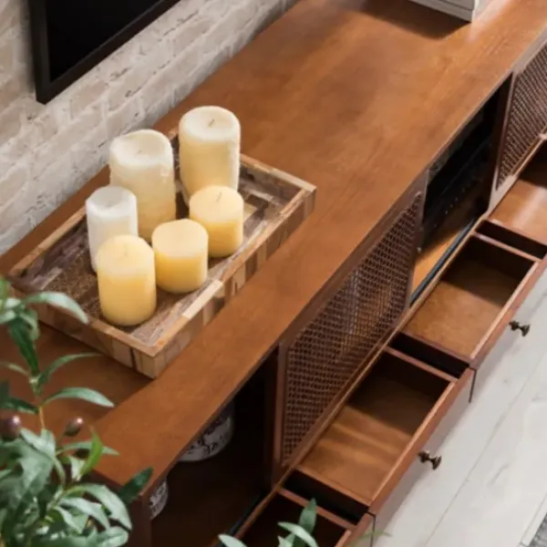 Tv Stands & Media Consoles-Kirkland's Home Martina Midcentury Woven Cane Media Cabinet Brown