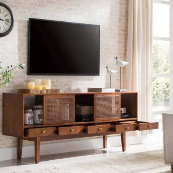 Tv Stands & Media Consoles-Kirkland's Home Martina Midcentury Woven Cane Media Cabinet Brown