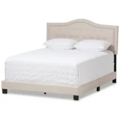 Beds & Headboards-Kirkland's Home Mary Beige Button Tufted Kind Bed Frame Ivory