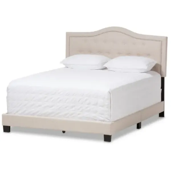 Beds & Headboards-Kirkland's Home Mary Beige Button Tufted Kind Bed Frame Ivory