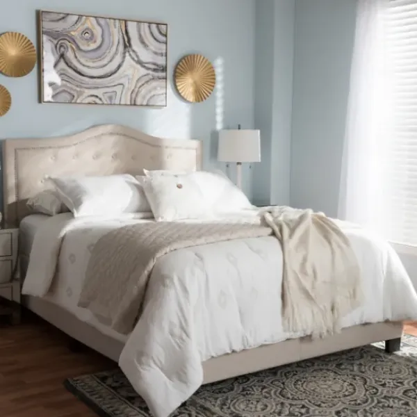 Beds & Headboards-Kirkland's Home Mary Beige Button Tufted Kind Bed Frame Ivory