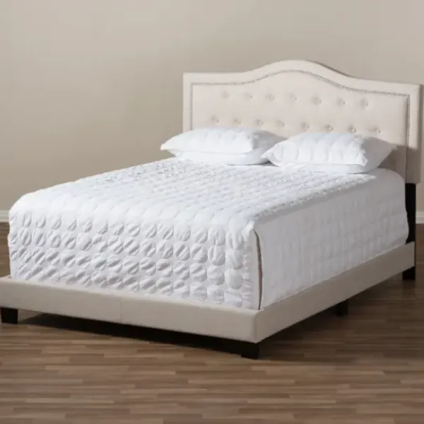 Beds & Headboards-Kirkland's Home Mary Beige Button Tufted Kind Bed Frame Ivory