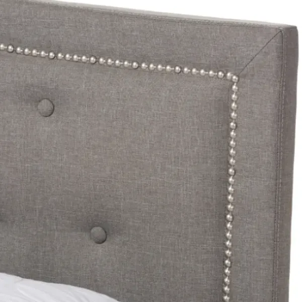 Beds & Headboards-Kirkland's Home Mary Light Button Tufted Full Bed Frame Gray