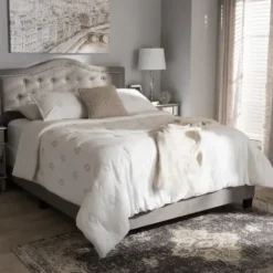 Beds & Headboards-Kirkland's Home Mary Light Button Tufted Full Bed Frame Gray