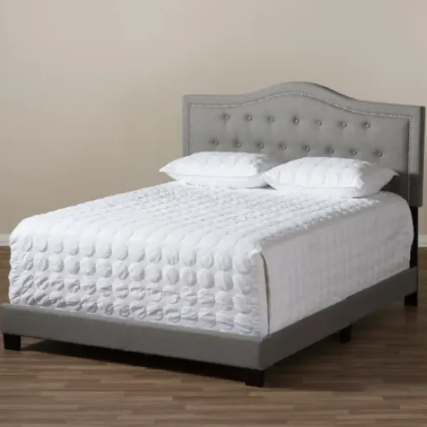 Beds & Headboards-Kirkland's Home Mary Light Button Tufted Full Bed Frame Gray