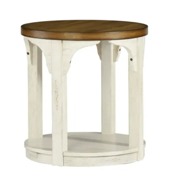 Accent & End Tables-Kirkland's Home Mary White And Natural Wooden Round Accent Table