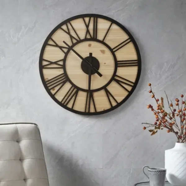 Clocks-Kirkland's Home Mason Metal And Wood Wall Clock