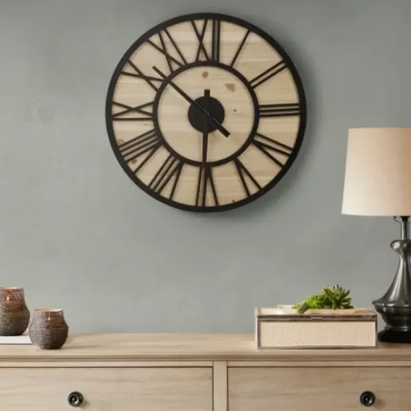Clocks-Kirkland's Home Mason Metal And Wood Wall Clock