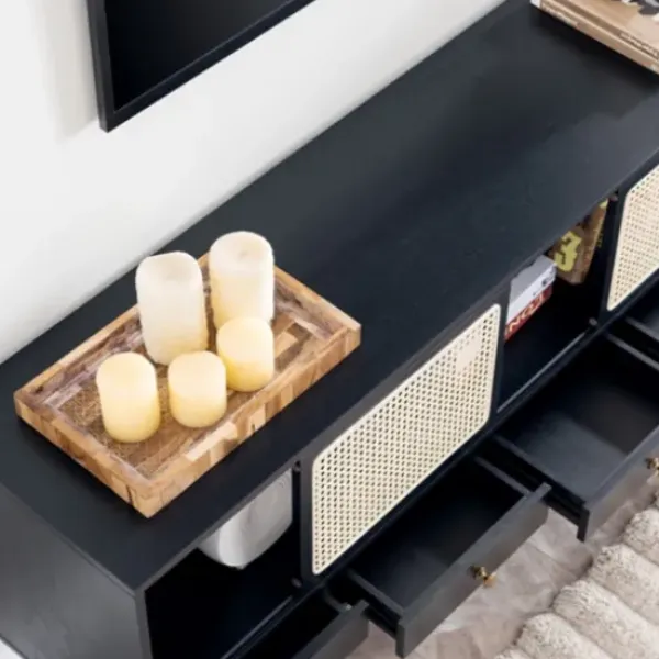 Tv Stands & Media Consoles-Kirkland's Home Matilda Midcentury Woven Cane Media Cabinet Black