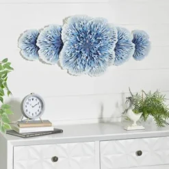 Wall Plaques-Kirkland's Home Matte And White Flowers Metal Wall Plaque Blue