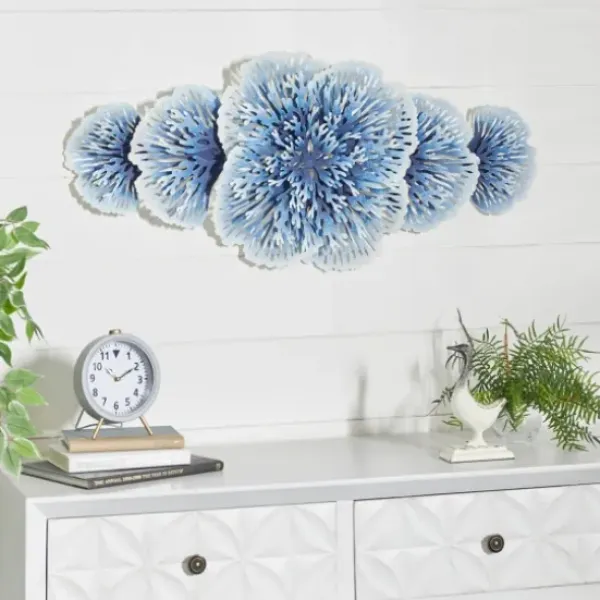 Wall Plaques-Kirkland's Home Matte And White Flowers Metal Wall Plaque Blue