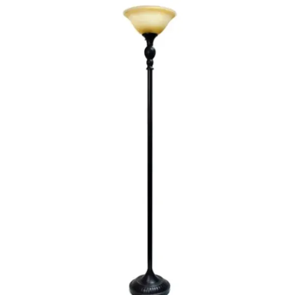 Floor Lamps-Kirkland's Home Matte Black And Amber Glass Torchiere Tan