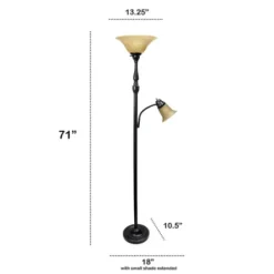 Floor Lamps-Kirkland's Home Matte Bronze And Amber Reading Arm Torchiere Tan