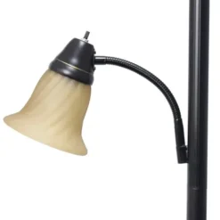 Floor Lamps-Kirkland's Home Matte Bronze And Amber Reading Arm Torchiere Tan