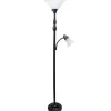 Floor Lamps-Kirkland's Home Matte Bronze And White Reading Arm Torchiere Brown
