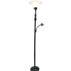 Floor Lamps-Kirkland's Home Matte Bronze And White Reading Arm Torchiere Brown