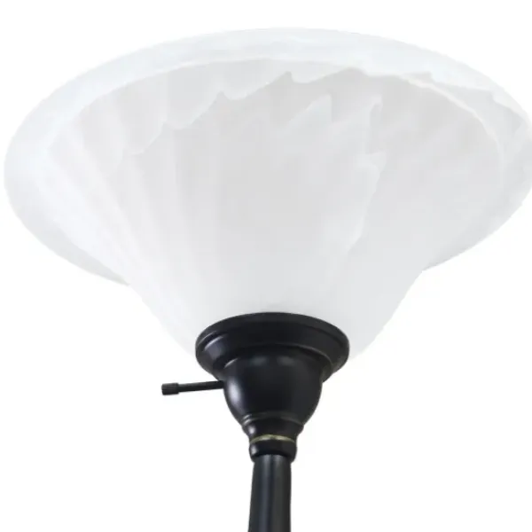 Floor Lamps-Kirkland's Home Matte Bronze And White Reading Arm Torchiere Brown