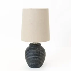 Table Lamps-Kirkland's Home Matte Charcoal Ribbed Mini Table Lamp Tan