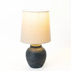 Table Lamps-Kirkland's Home Matte Charcoal Ribbed Mini Table Lamp Tan