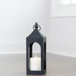 Lanterns-Kirkland's Home Matte Hampshire Metal Lantern, 17 In. Black
