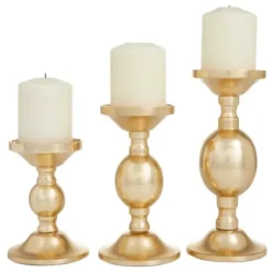 Candle Holders-Kirkland's Home Matte Metal 3-Pc. Pillar Candle Holder Set Gold