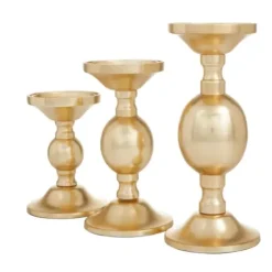 Candle Holders-Kirkland's Home Matte Metal 3-Pc. Pillar Candle Holder Set Gold