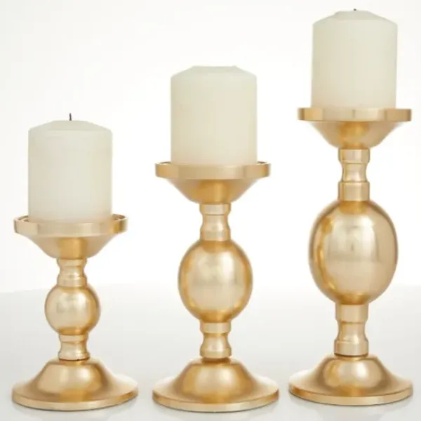 Candle Holders-Kirkland's Home Matte Metal 3-Pc. Pillar Candle Holder Set Gold