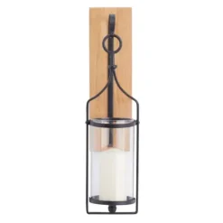 Sconces-Kirkland's Home Matte Poplar Wood Sconce Black