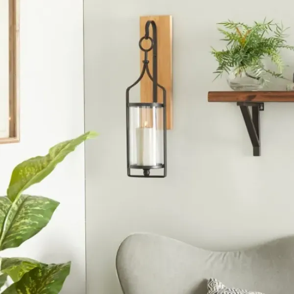 Sconces-Kirkland's Home Matte Poplar Wood Sconce Black