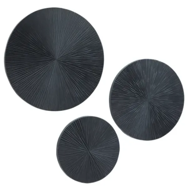 Wall Plaques-Kirkland's Home Matte Ribbed Sunburst Wall Plates, Set Of 3 Black