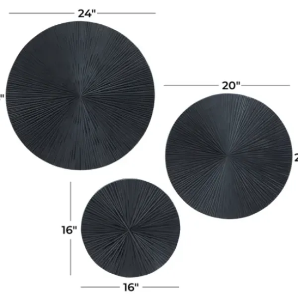 Wall Plaques-Kirkland's Home Matte Ribbed Sunburst Wall Plates, Set Of 3 Black