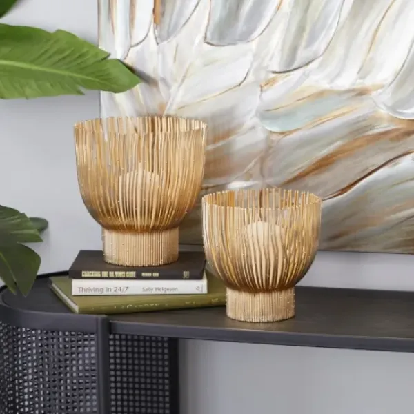 Candle Holders-Kirkland's Home Matte Straws 2-Pc. Votive Candle Holder Set Gold