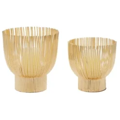 Candle Holders-Kirkland's Home Matte Straws 2-Pc. Votive Candle Holder Set Gold