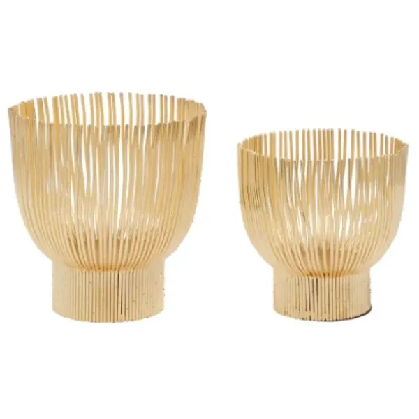 Candle Holders-Kirkland's Home Matte Straws 2-Pc. Votive Candle Holder Set Gold