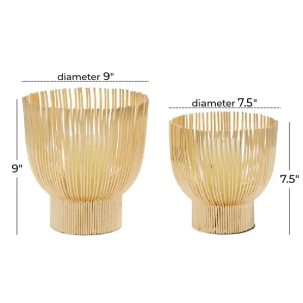 Candle Holders-Kirkland's Home Matte Straws 2-Pc. Votive Candle Holder Set Gold