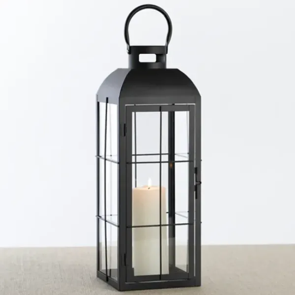 Lanterns-Kirkland's Home Matte Window Pane Lantern, 24 In. Black