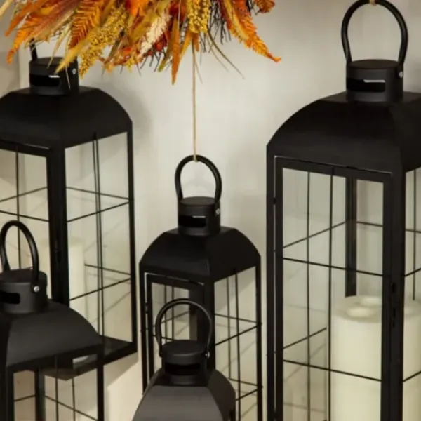Lanterns-Kirkland's Home Matte Window Pane Lantern, 24 In. Black