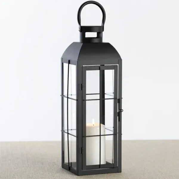 Lanterns-Kirkland's Home Matte Window Pane Lantern, 17 In. Black