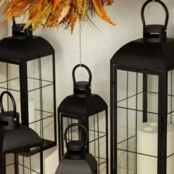 Lanterns-Kirkland's Home Matte Window Pane Lantern, 17 In. Black