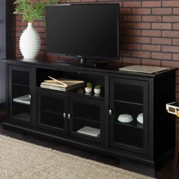 Tv Stands & Media Consoles-Kirkland's Home Matte Wood Highboy Tv Stand Black