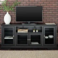 Tv Stands & Media Consoles-Kirkland's Home Matte Wood Highboy Tv Stand Black