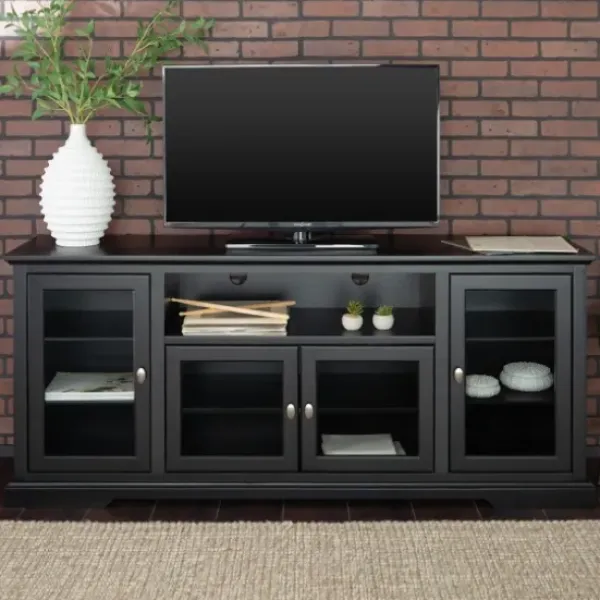 Tv Stands & Media Consoles-Kirkland's Home Matte Wood Highboy Tv Stand Black