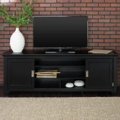 Tv Stands & Media Consoles-Kirkland's Home Matte Wood Sliding Doors Media Console Black
