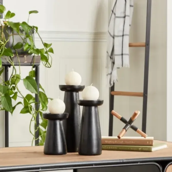 Candle Holders-Kirkland's Home Matte Wood T-Shape Candle Holders, Set Of 3 Black