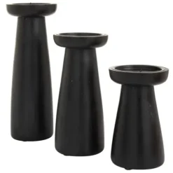 Candle Holders-Kirkland's Home Matte Wood T-Shape Candle Holders, Set Of 3 Black