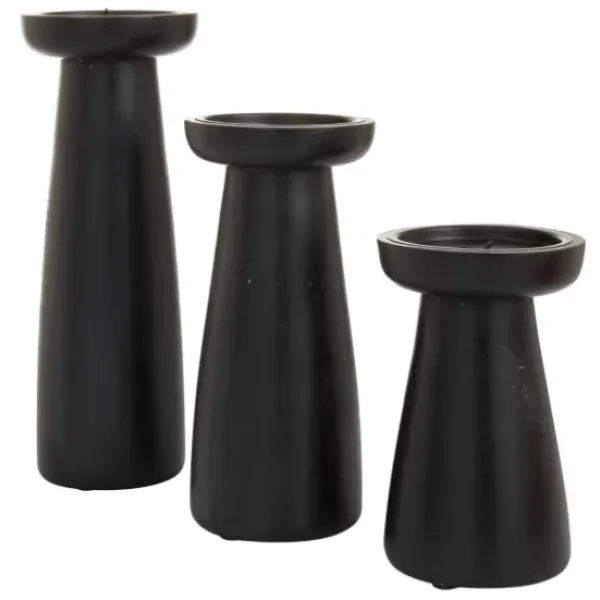 Candle Holders-Kirkland's Home Matte Wood T-Shape Candle Holders, Set Of 3 Black