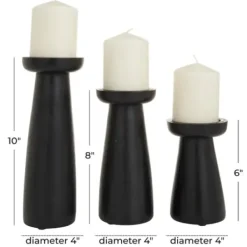 Candle Holders-Kirkland's Home Matte Wood T-Shape Candle Holders, Set Of 3 Black