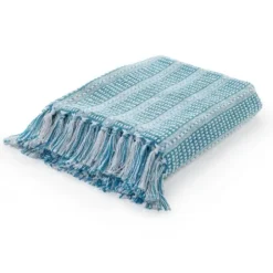 Blankets & Throws-Kirkland's Home Maui Striped Fringe Throw Blue