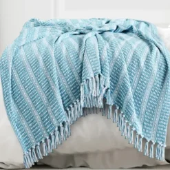 Blankets & Throws-Kirkland's Home Maui Striped Fringe Throw Blue